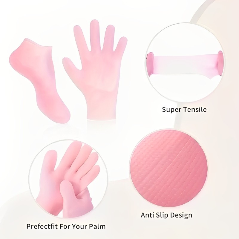 ซิลิโคนถุงเท้าถุงมือชุดสําหรับส้นเท้าแตกแห้งและผิวหยาบนุ่มเท้าและการดูแลมือความงามส่วนบุคคลและเล็บอุปกรณ์ดูแล - รูปที่ 2