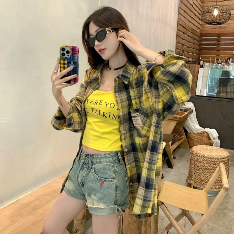 KOKO#เสื้อเชิ้ตผู้หญิงแขนยาวลายสก็อตสีเหลือง เสื้อแจ็คเก็ตเชิ้ตป้องกันแสงแดดฤดูร้อนแบบบาง#w418 ราคา ถูกที่สุด ดีลบีเคเค แกลเลอรีภาพที่ 4