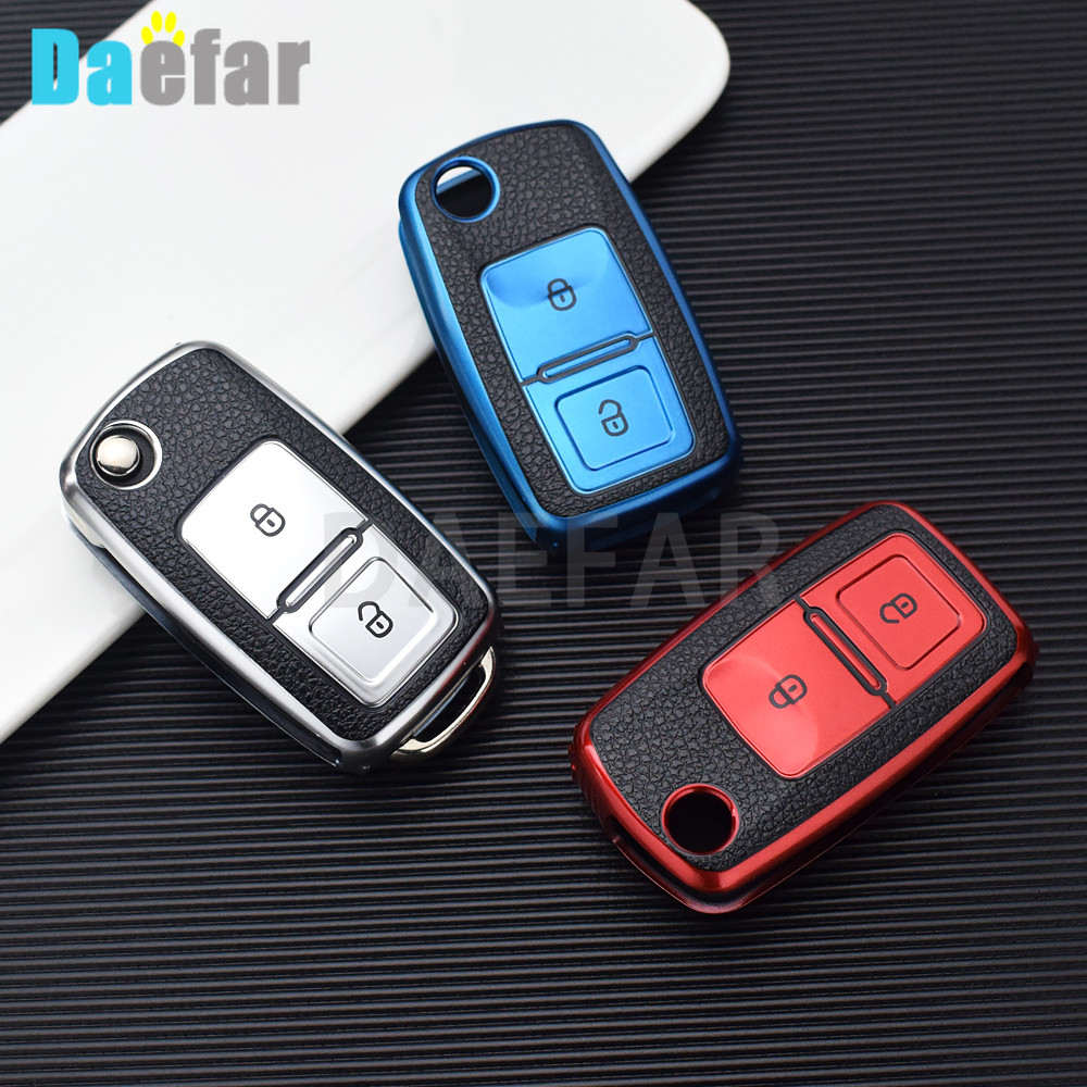 2 ปุ่ม TPU หนังกุญแจรถสําหรับ Skoda Octavia สําหรับ Volkswagen VW Bora Polo Tiguan Jetta Passat B5 B6 B7 Golf Beetle Porector