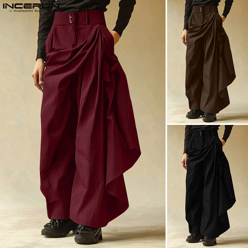 Incerun ผู้ชายอินเทรนด์เกาหลี Pleats Patchwork Design กางเกงขากว้างแข็ง - รูปที่ 2