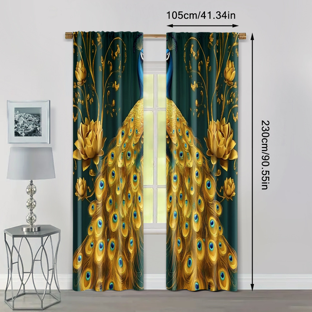 แนะนำ ผ้าม่าน 2ชิ้น ผ้าม่าน ม่านม้วน 2ง พิมพ์นกยูงสีทองพิมพ์โพลีเอสเตอร์ทนทาน (ไม่มีก้าน) ใช้วันหยุดสําหรับประเภทห้องต่างๆ ราคาพิเศษ มีเก็บเงินปลายทาง