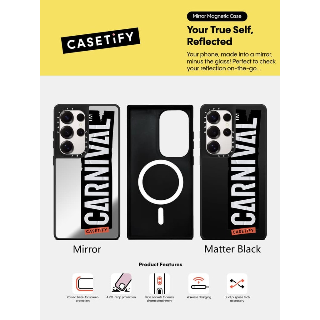 SAMSUNG CASECASE Xสติ๊กเกอร์CarnivalกรณีMatte Black & Sliverกระจกแม่เหล็กดูดกรณีSamsung Galaxy S23 S