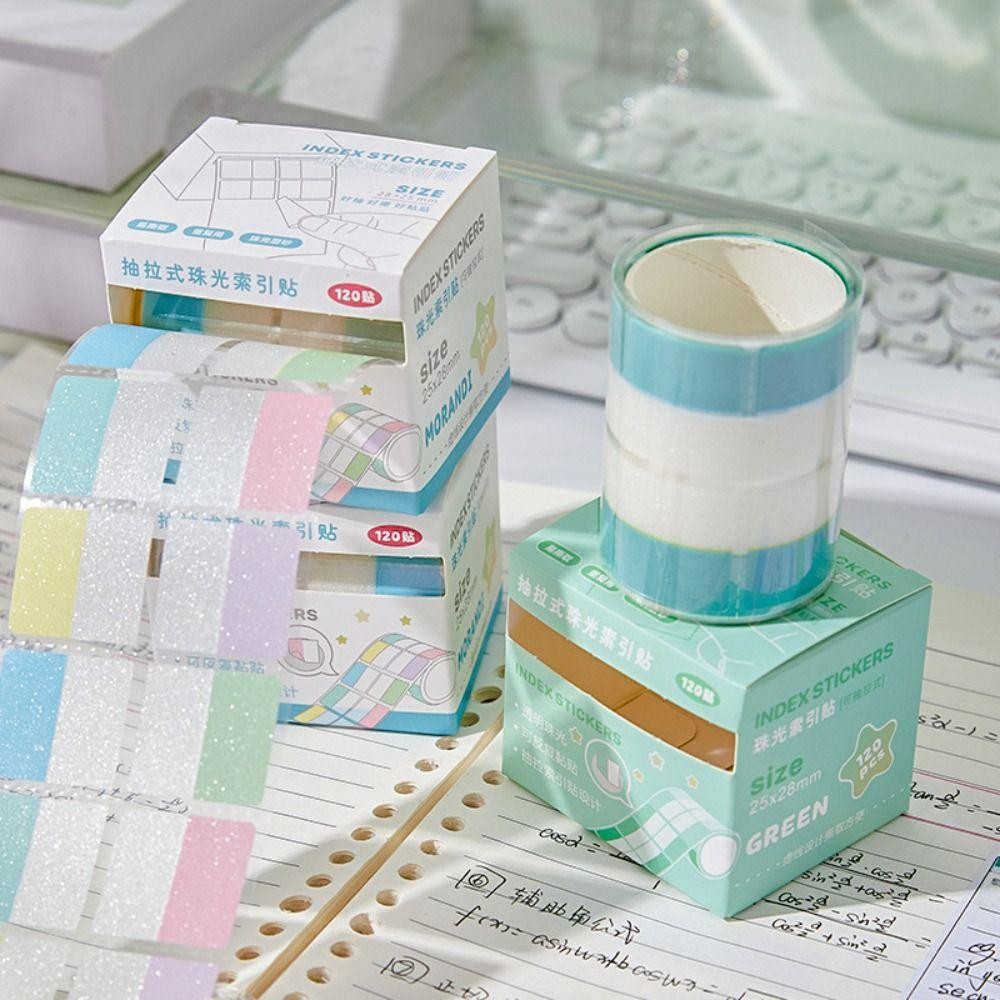 LONTIME Pearlescent Sticky Tabs,โปร่งใส Pearl Aesthetic เครื่องเขียนสติกเกอร์ฉลากดึงออก,ที่มีประสิทธิภาพ Writable Blank Back Full กาว Sticky Notes สํานักงานโรงเรียน - รูปที่ 5