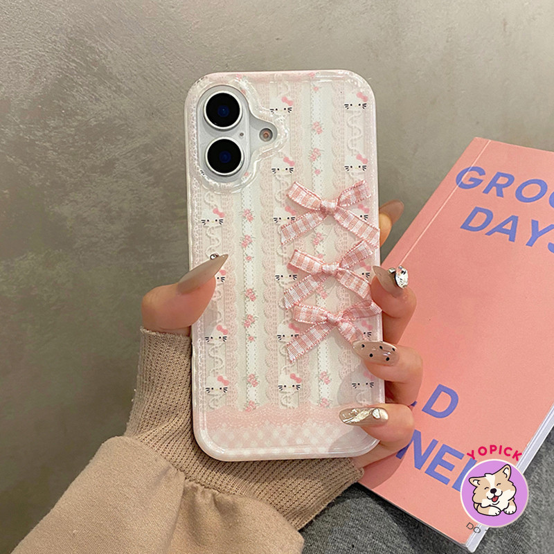น่ารักลูกไม้แมวเคสโทรศัพท์สําหรับiphone 16 16Pro 16Plus 16Pro Max 11 12 13 14Plus 15Pro XR XS Max 7 8Plusการ์ตูนฝาครอบโทรศัพท์ผู้ถือโซ่สาวBB