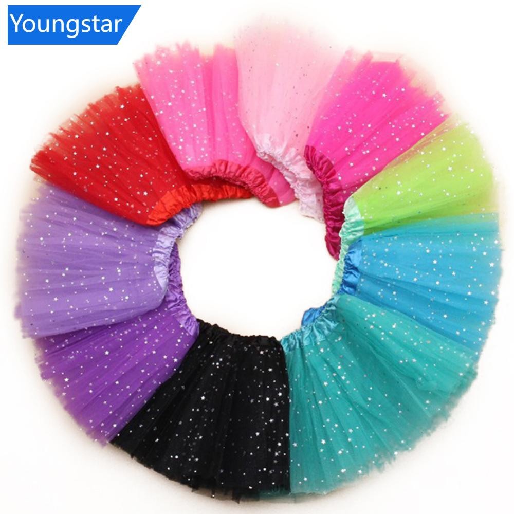 FFY เด็กสาวเต้นรําสวมใส่เด็ก Shining Tutu Pettiskirt เด็ก Star เลื่อม 3 ชั้น Tulle เด็กวัยหัดเดินกระโปรงสําหรับ 3-8Y สาว