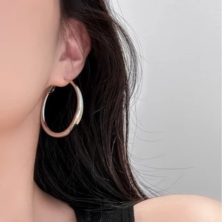 Roselife S925 Silver Sweet Cool Simple Chunky วงกลม Unisex Hoop ต่างหูสําหรับผู้หญิงผู้ชายสไตล์เรขาคณิตรอบทุกวันเครื่องประดับหู