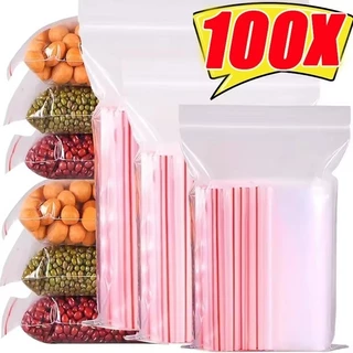 ถุงเก็บพลาสติกใส 100 ชิ้น / ถุงปิดผนึกอาหารแบบใช้ซ้ําได้ / ถุงบรรจุภัณฑ์เครื่องประดับขนม