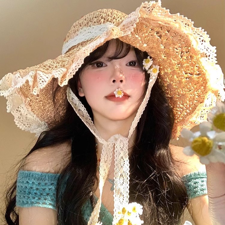หมวกฟาง   ลูกไม้   การออกแบบสายรัดเพื่อปรับความกว้างของหมวก หมวกกันแดดปีกกว้างชายทะเล – โปรปัง
