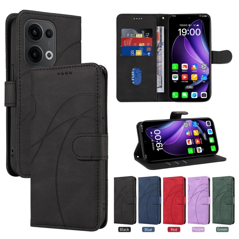 หรูหราสําหรับ OPPO ค้นหา X8 Reno 13 13F 12 12F A3 A5 Pro A3X A80 5G A60 4G สายโค้งหนังพลิกกระเป๋าสตางค์ผู้ถือบัตรฝาครอบ