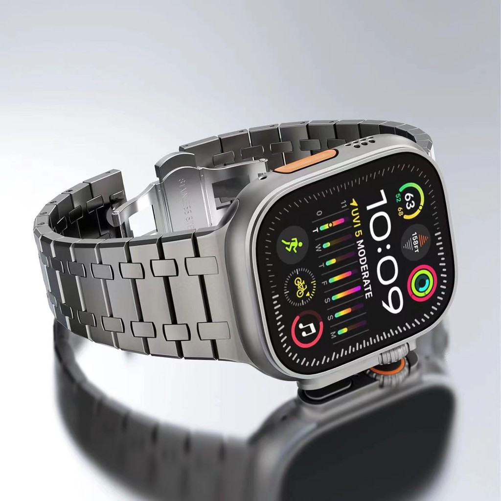 สายโลหะสแตนเลสหัวเข็มขัดผีเสื้อสําหรับ Apple Watch Ultra 42/44/45/46/49mm iwatch Series Ultra/10/9/8/7/6/5/4/3/2/1/SE
