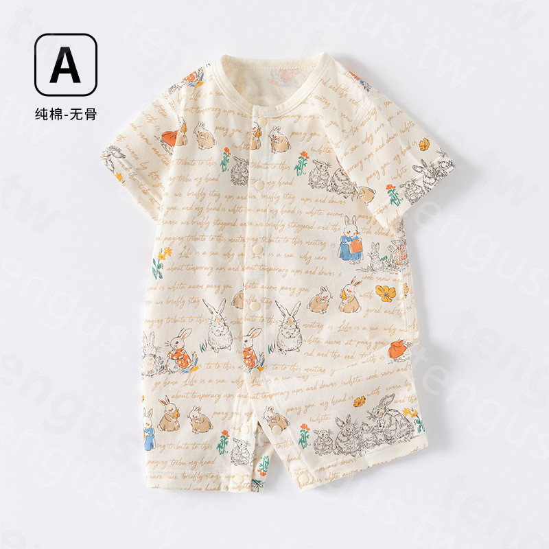 พร้อมสต็อก จัดส่งทันที Peter Rabbit ชุดนอนเด็กแขนสั้นผ้าฝ้ายแท้ลายการ์ตูนน่ารัก จั๊มสูท