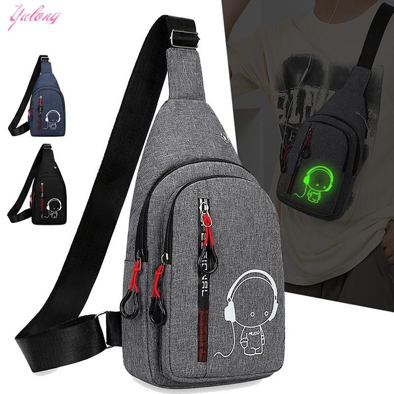 [Yulong] With Night Light MensChest Bag Casual Fashion Shoulder Crossbody Bag Outdoor Small Backpack TH