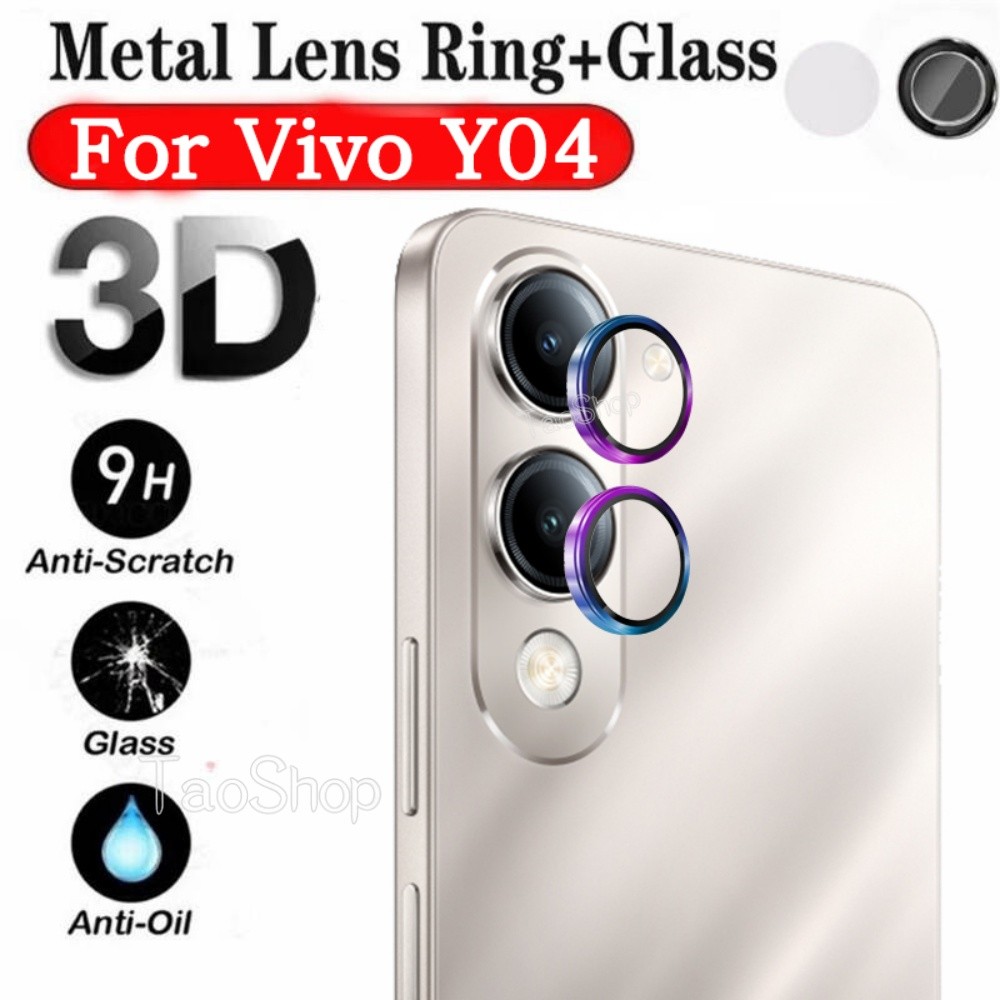 แหวนโลหะกล้องเลนส์ฟิล์มป้องกันสําหรับvivo Y04 Y 04 VivoY04 กระจกนิรภัยคลุมทั้งหมดฟิล์มป้องกัน