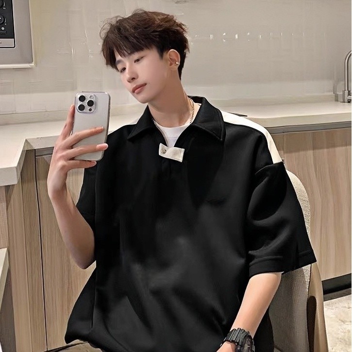 M＆M ฤดูร้อนรุ่นใหม่ เสื้อโปโลผู้ชาย การออกแบบเฉพาะกลุ่ม สีล้วนแมทช์ลุคง่าย หล่อลำลอง