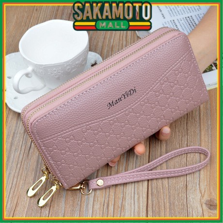 กระเป๋าสตางค์ผู้หญิง 2 ZIPPERS PREMIUM PINK LONG LEATHER KOREAN FASHION ARIHA WA119P3 STRAP