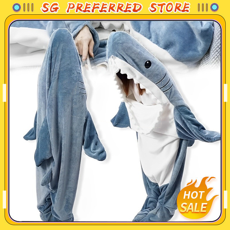 SG Preferred ผ้าห่มฉลาม Shark Onesie สวมใส่ Shark ถุงนอนผ้าห่ม Hoodie Sleep Dress Flannel ชุดนอนตุ๊กตาน่ารัก Cozy คอสเพลย์เครื่องแต่งกายสําหรับฮาโลวีนคริสต์มาส 273666793