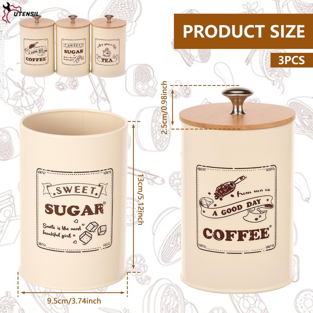 โลหะ Vintage Kitchens คอนเทนเนอร์ชุด Pretty อเนกประสงค์ Airtight Canister ชุดสําหรับห้องครัว SHOPSBC8000 - รูปที่ 5