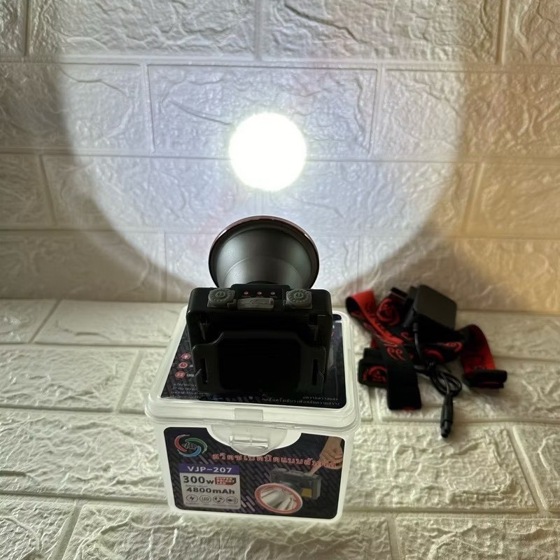 ไฟฉายคาดหัว LED 300W VJP207 ไฟฉายแรงสูง ไฟฉายพกพา  (แสงขาว, แสงวอร์ม) สวิตซ์เปิดปิดแบบสัมผัส