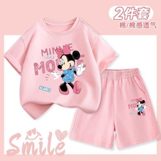 ชุดแขนสั้นสำหรับเด็กผู้หญิง ชุดสองชิ้นแขนสั้นมิกกี้เมาส์ ฤดู…