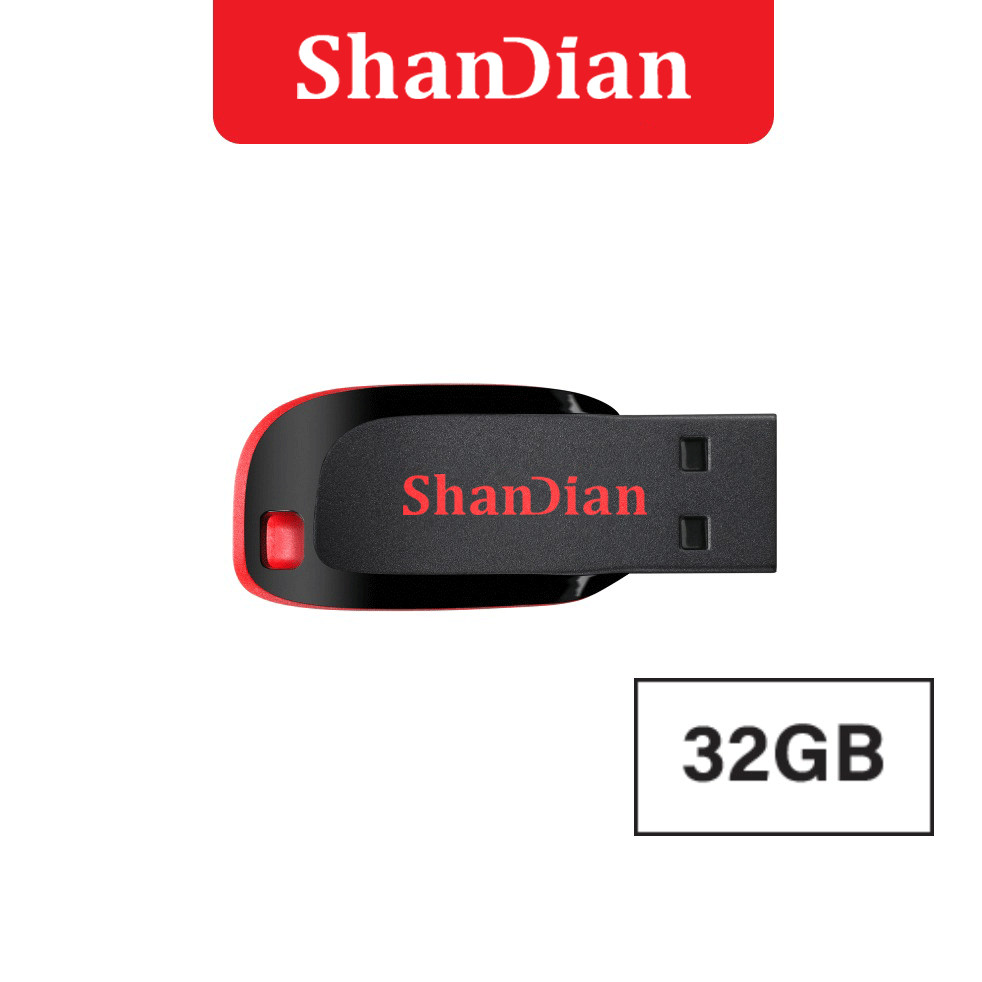 Shandian แฟลชไดรฟ์ USB 2.0 128GB ความเร็วสูง 64GB ความจุจริง 32GB พลาสติก น้ําหนักเบา 16GB 8GB 4GB สีดํา สําหรับของขวัญ