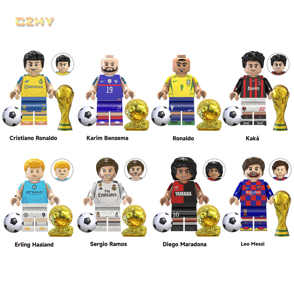 ฟุตบอล Star Player Ramos Kaka Haaland Messi Ronaldo Mini Building Blocks รูปของเล่นเด็ก TV6502