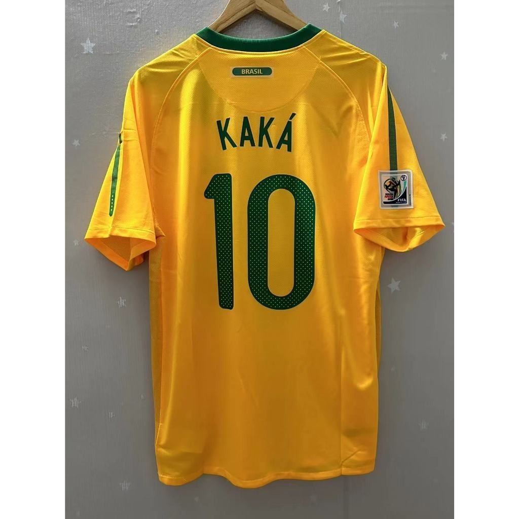 เสื้อกีฬาแขนสั้น ลายทีมชาติฟุตบอล Brazil KAKA 2010 ชุดเหย้า คุณภาพสูง สไตล์เรโทร