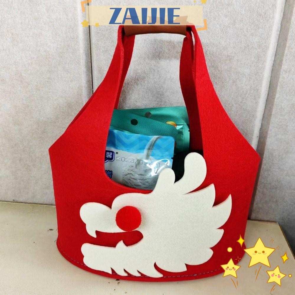 Zaijie24 กระเป๋าถือ ทรงโท้ท ผ้าสักหลาด ลายมังกร สร้างสรรค์ เหมาะกับการพกพาช็อปปิ้ง เดินทาง ชายหาด สําหรับผู้หญิง