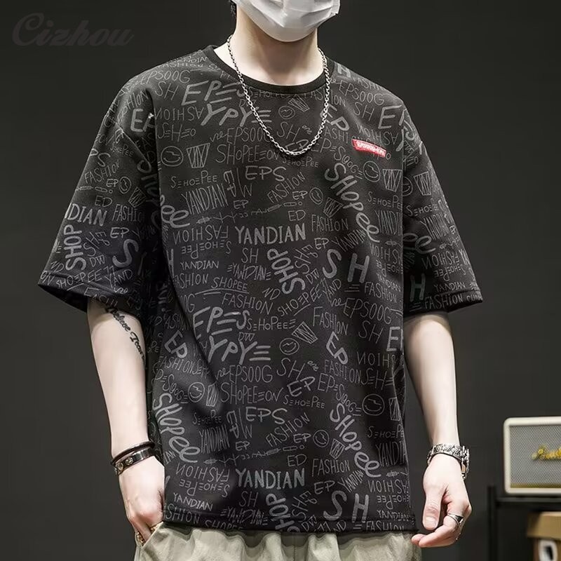 เสื้อยืดแขนสั้นลําลอง คอกลม พิมพ์ลายตัวอักษร ทรงหลวม แฟชั่นฤดูร้อน สําหรับผู้ชาย