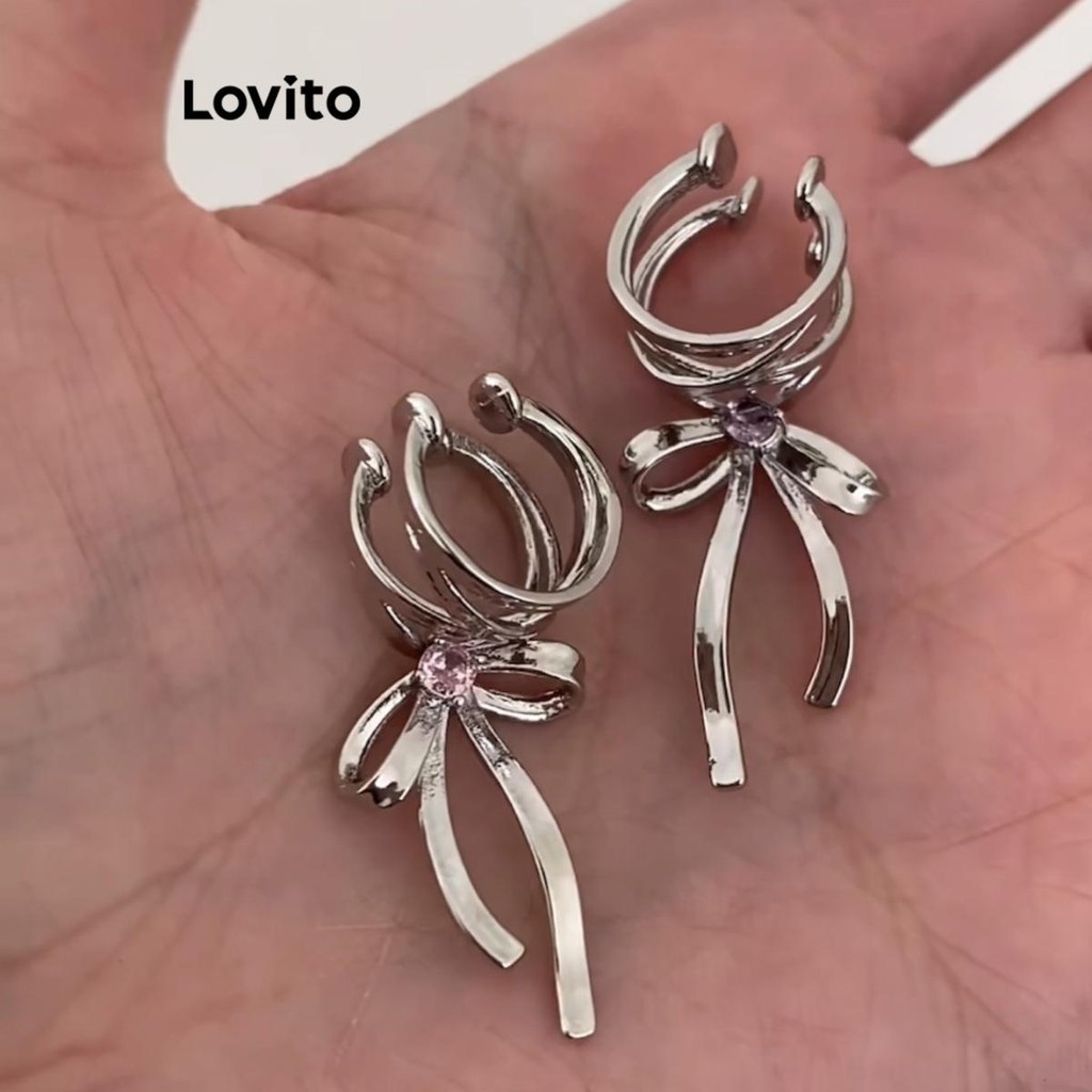 Lovito แหวนผู้หญิง รูปโบว์ริบบิ้น แต่งพลอยเทียม สไตล์น่ารัก LFA27172