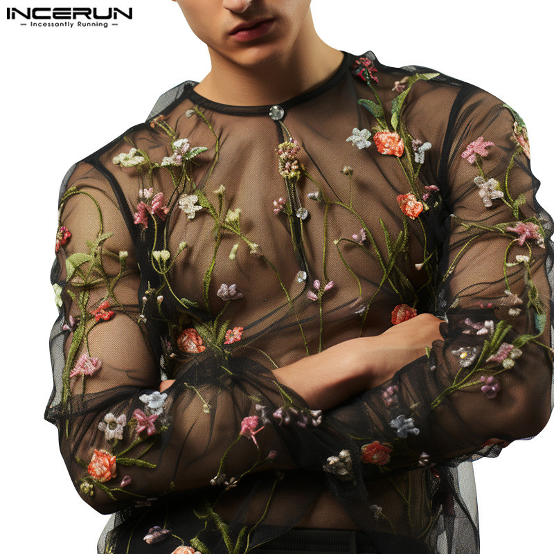 Incerun เสื้อยืดลําลอง แขนยาว คอกลม สไตล์วินเทจ แฟชั่นสําหรับผู้ชาย