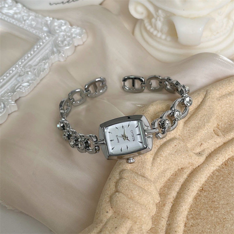 นาฬิกาข้อมือ สายโซ่เหล็ก ทรงสี่เหลี่ยมผืนผ้า ขนาดเล็ก หรูหรา แบบเรียบง่าย - รูปที่ 4