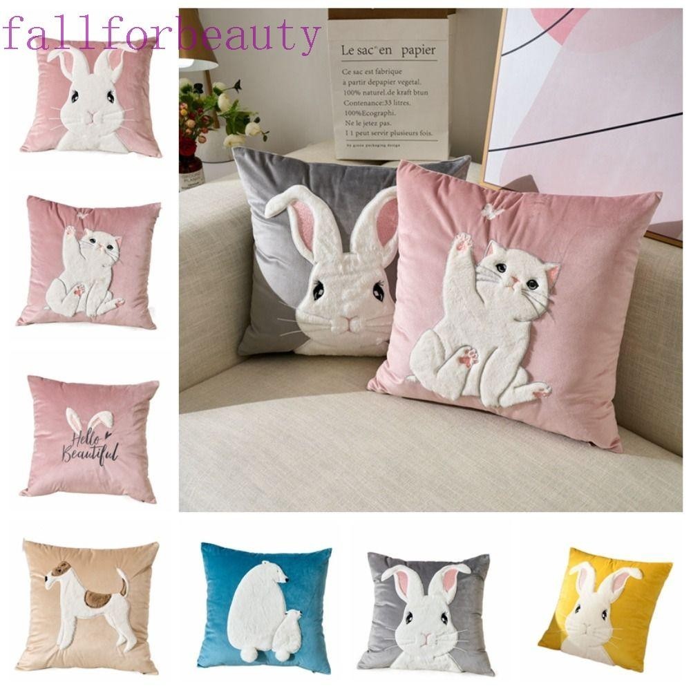 Fallforbeauty ปลอกหมอน ผ้ากํามะหยี่ขนนิ่ม ลายกระต่าย ขนาด 45x45 ซม. สําหรับตกแต่งบ้าน ห้องนอน