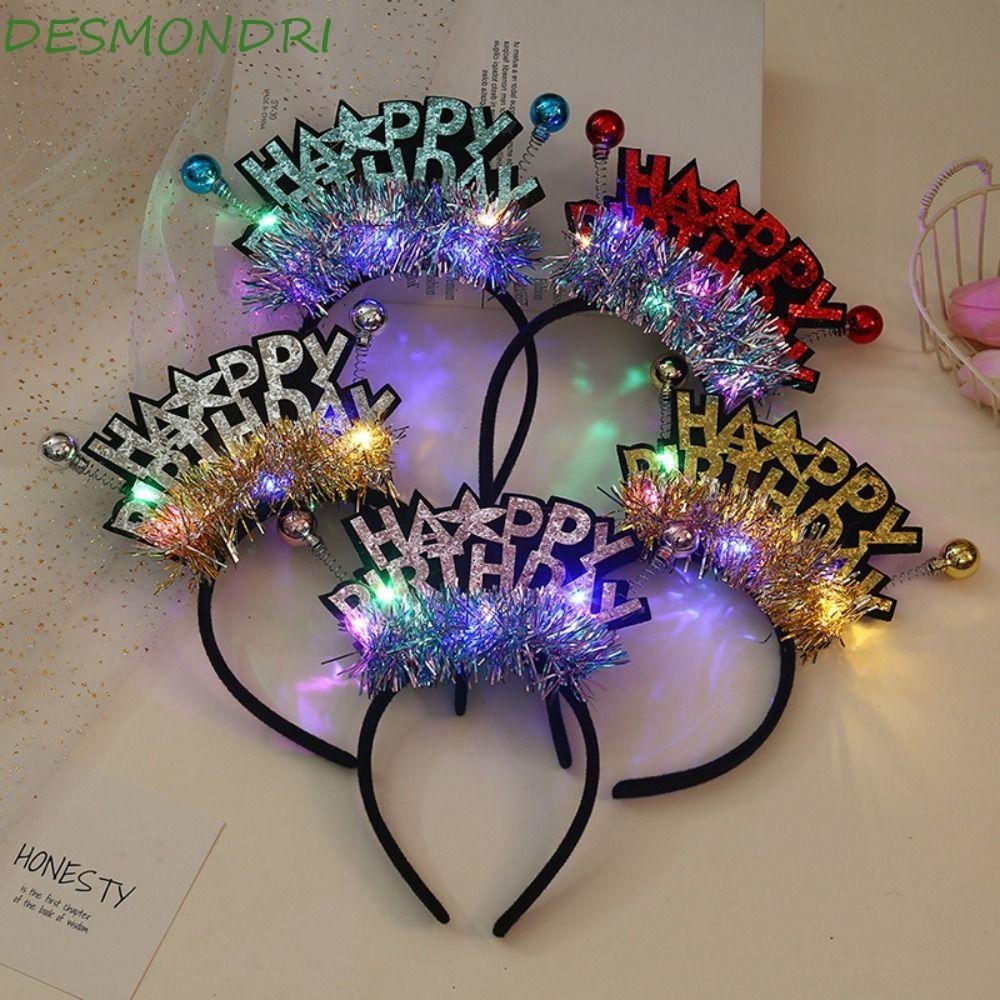 Desmondri ที่คาดผมวันเกิด แฮปปี้ ตัวอักษร เรืองแสง ไฟ LED ที่คาดผม ลูกบอลพลาสติก หรูหรา แวววาว ตกแต่งวันเกิด เด็ก ที่คาดผมวันเกิด หญิง / เด็ก