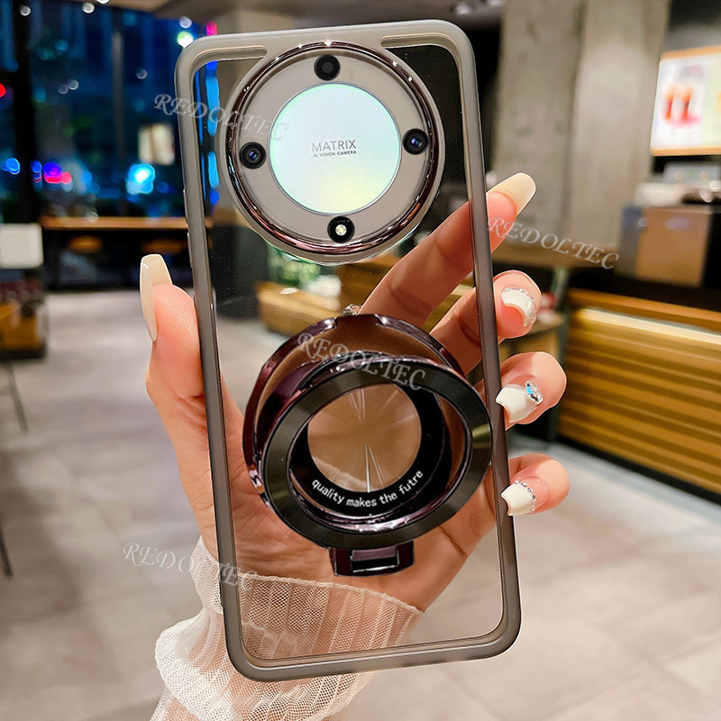 กรณี Honor X9A X9B X8B X7B 2024 ออกแบบใหม ่ ผู ้ ถือขาตั ้ งแม ่ เหล ็ กโปร ่ งใส Casing Honor X9A X9B X8B X7B Ultra Thin Clear Soft โทรศัพท ์ กรณีกล ้ องเลนส ์ ป ้ องกัน