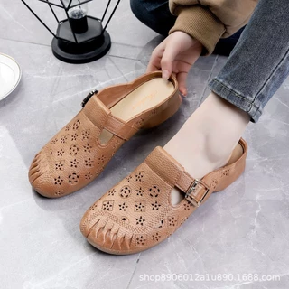 พร้อมส่ง🚚 รองเท้าแตะผู้หญิง หัวโต แฟชั่น ส้นแบน พื้นนุ่ม ฤดูร้อน รูระบายอากาศ ใส่ออกไปข้างนอก แบบสวม กันลื่น A-025