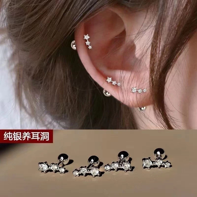 S925 ต่างหูสตั๊ดเงินต่างหูหญิงเล็บกระดูก Anti-Allergy หูขนาดเล็ก Studs Super Flash Zircon Graceful ต่างหูผู้หญิง