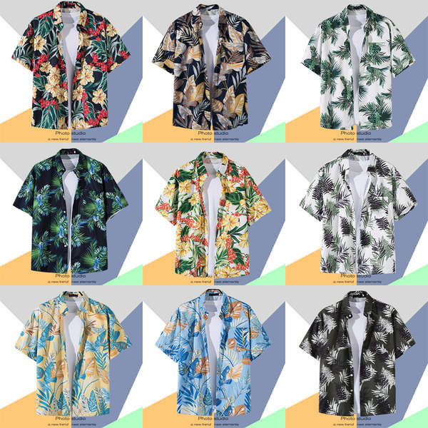 เสื้อฮาวาย เสื้อ hawaii ผู้ชาย ins Hong Kong flavor vintage sense of short sleeve floral shirt men's Thailand เสื้อฮาวายวินเทจ handsome jacket tide