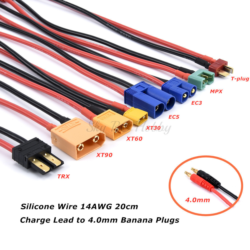 SK MPX TRX XT30 XT60 XT90 EC3 EC5 T Plug Charge Lead to 4.0mm Banana Plugs Charge Cable Silicone Wir