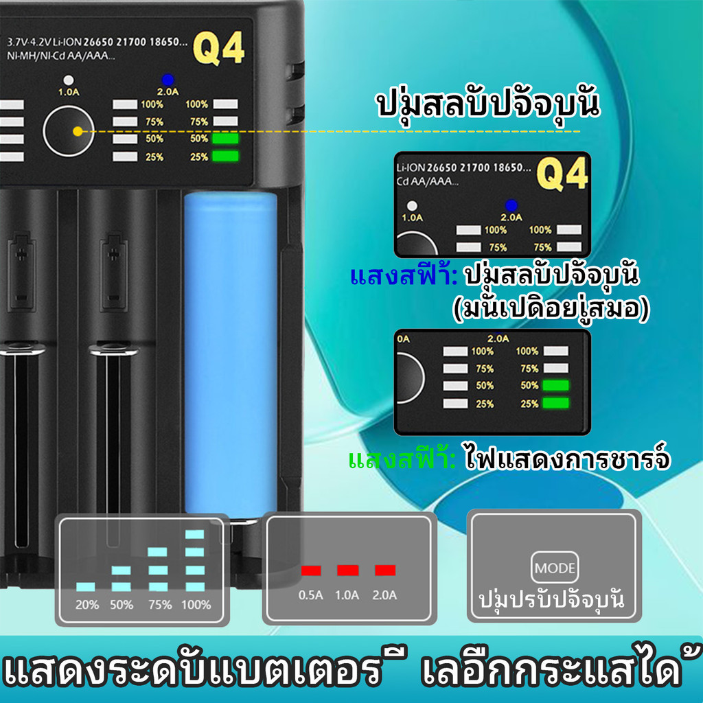 Yonii Q4 18650 20700 17500 แบตเตอรี่ NiMH AA/AAA 3.6V เครื่องชาร์จถ่าน ไอออน 3.7 4 ก้อน แบบพกพา พัดลม เครื่องชาร์จถ่าน