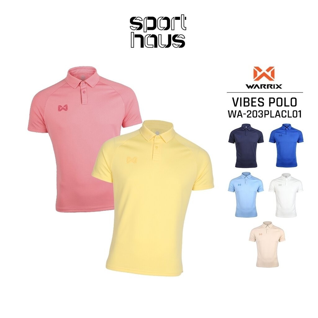 WARRIX เสื้อโปโลแขนสั้น ผ้านุ่มใส่สบาย วาริกซ์ รุ่น VIBES WA-203PLACL01 สีโอรส/น้ำเงิน/ฟ้า/เบจ/ขาว