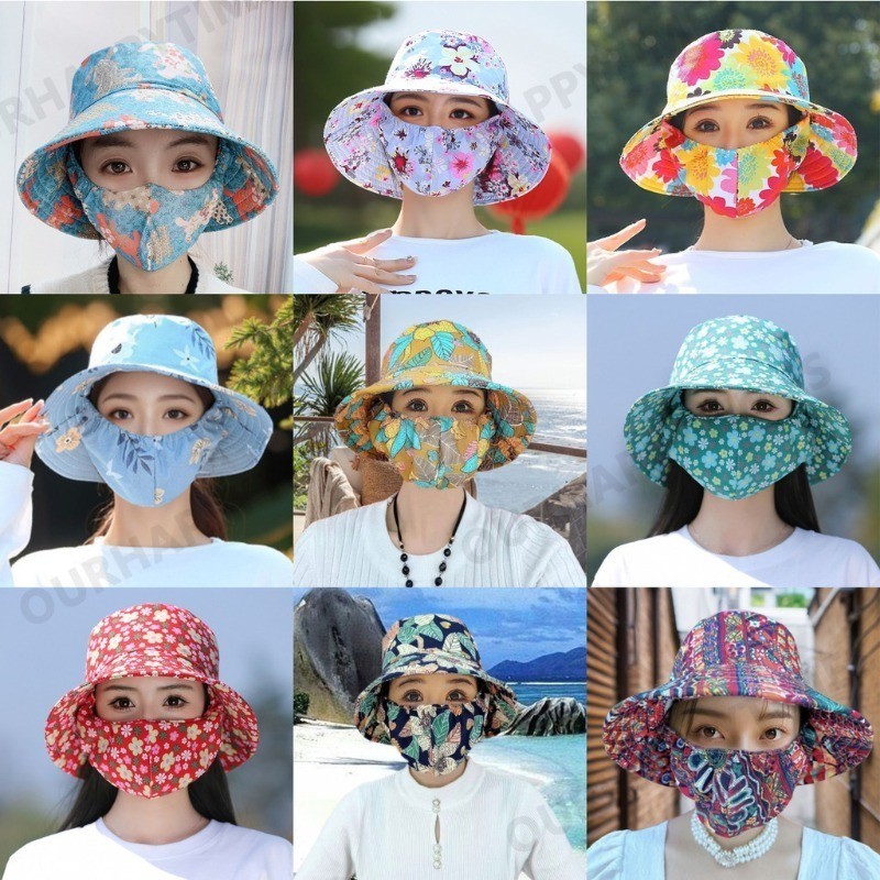 หมวกผู ้ หญิงหมวก Face Cover uv หมวกถังชาหยิบหมวกปีกกว ้ าง Anti-uv การเกษตรทํางานหมวก