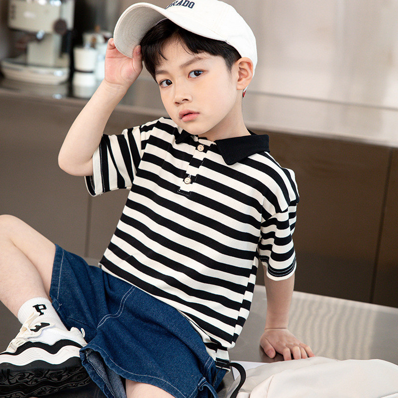 ขนาด 90-150 เด็กชายเสื้อโปโลฤดูร้อนแขนสั้นใหม่ขนาดเล็กและขนาดกลางเด็กปกเด็กฤดูร้อนเสื้อยืดลําลองด้านบน เสื้อเด็ก1ขวบ 2ขวบ 3ขวบ 4ขวบ 5ขวบ 6ขวบ 7ขวบ