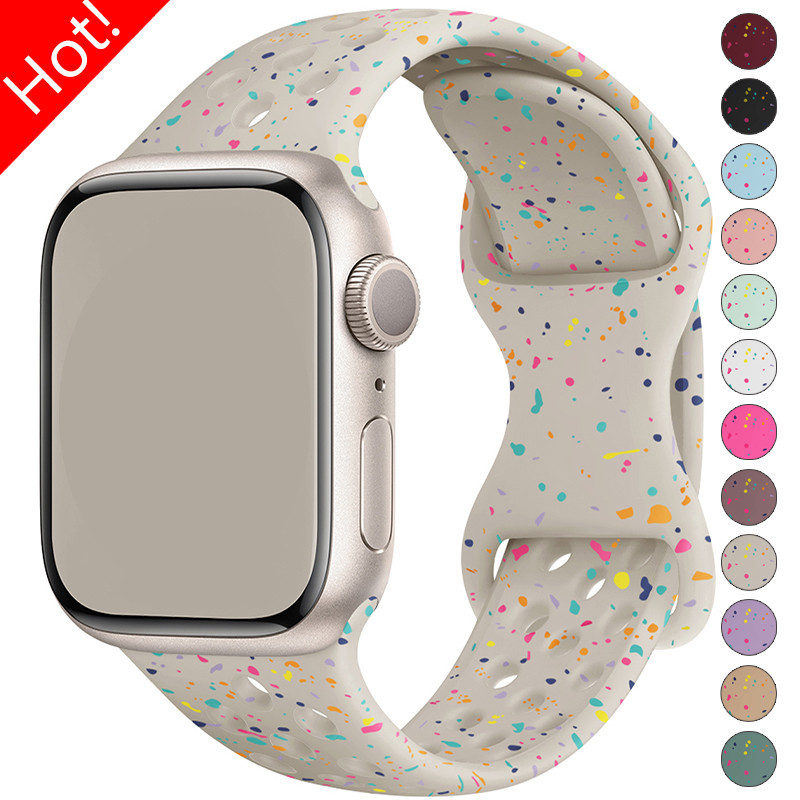 อนุภาคสีสายสร ้ อยข ้ อมือซิลิโคนสําหรับ Apple Watch Ultra ultra2 IWatch series 11 10 9 8 7 6 SE 5 4 3 49/45/44/42/41/40/38mm