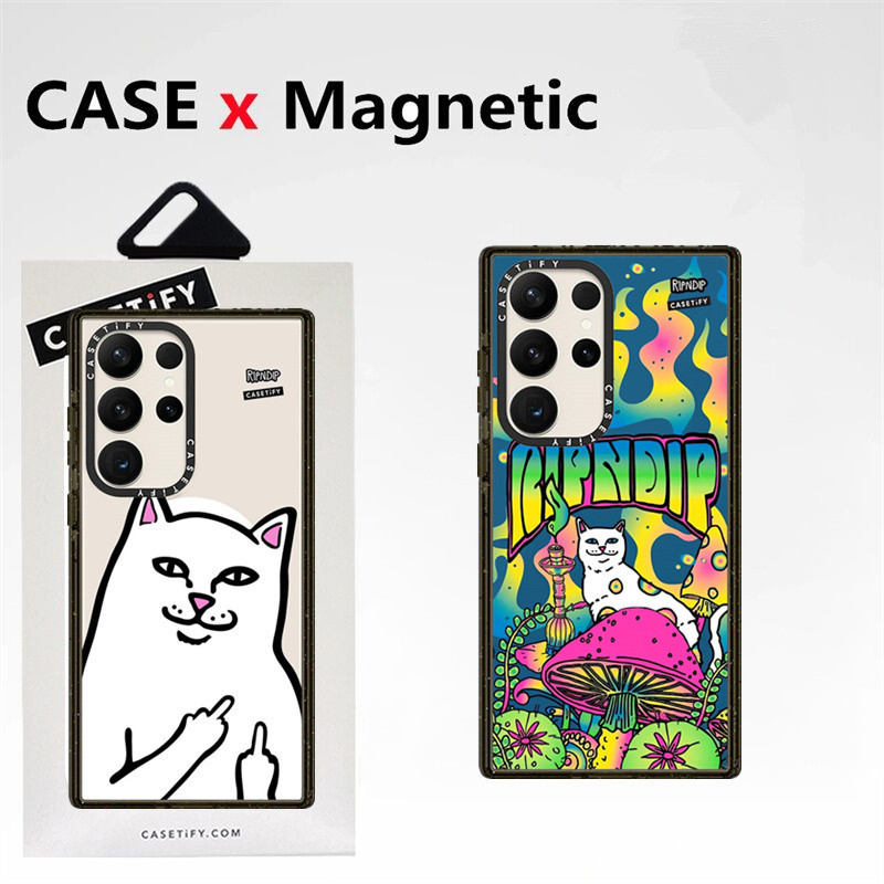 Casetifg Naughty Ripndip Cat ชาร์จแม่เหล็กกันกระแทกเคสโทรศัพท์พร้อมกล่องสําหรับ Samsung Galaxy S24 S23 S22 Ultra S24 Plus คุณภาพสูง Clear Shell คลุมทั้งหมดปกป้อง Hard Casing