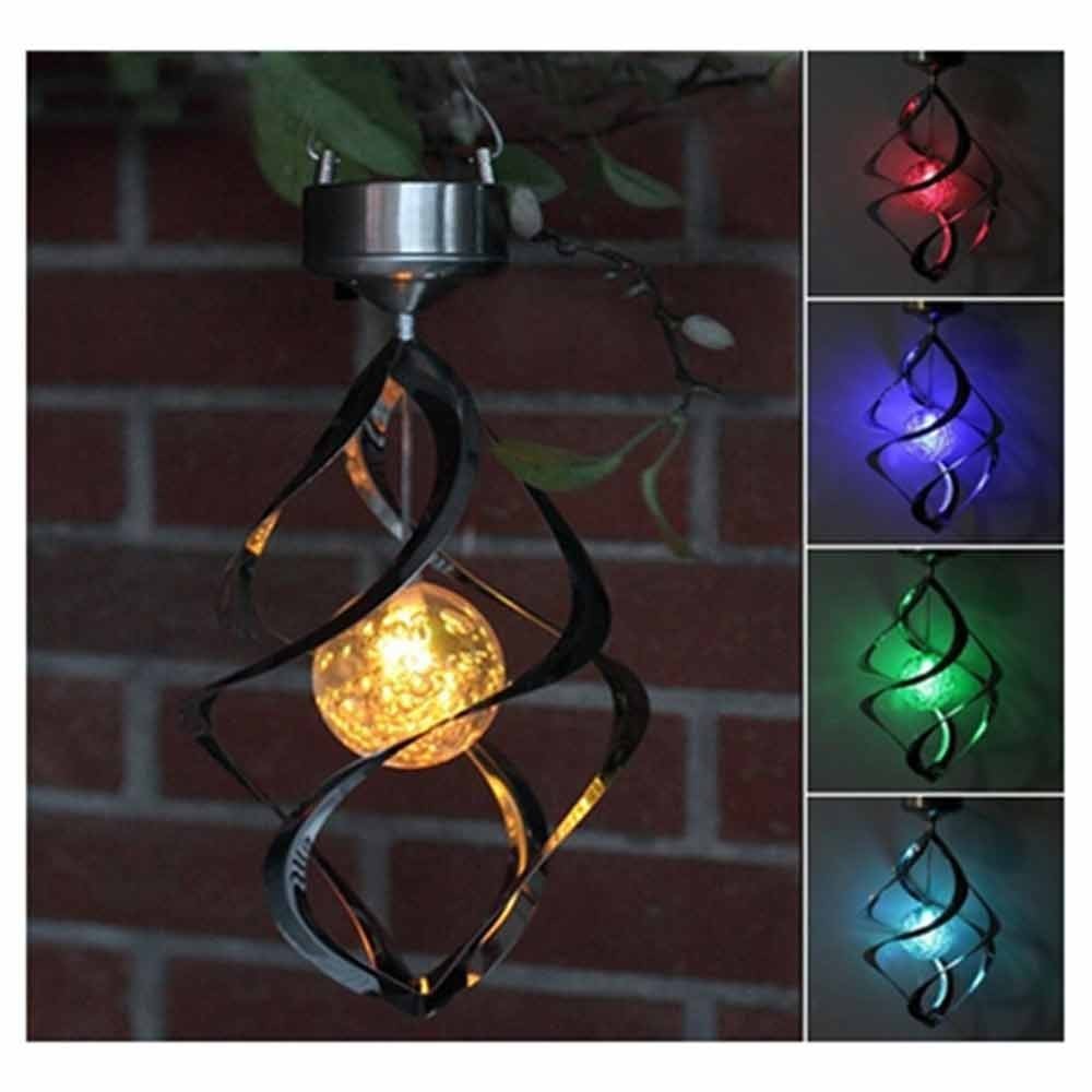 Solar Powered LED Wind Chimes Light Color Changing Hanging Spiral Spinner Lamp Outdoor Lighting