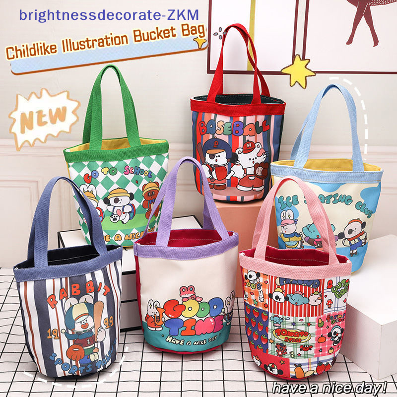 [brightnessdecorate ] Casual Canvas Bucket Bag Tote Women Handbags Cartoon Print Lunch Bag Shopper Bag School Bag [TH ]