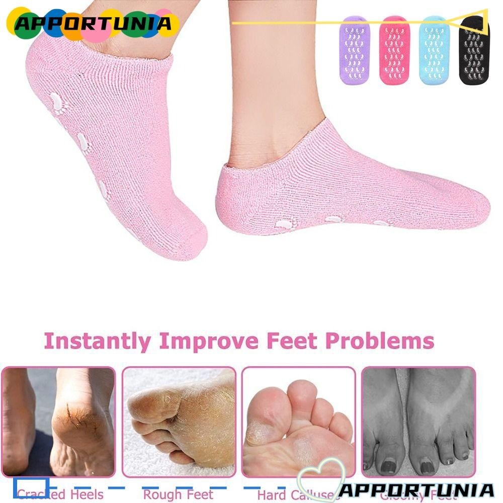 Apportunia Moisturizing Socks, Pedicure Repairing Dry Cracked Feet Lotion Socks, Reusable Women Spa Gel Foot Heel Care