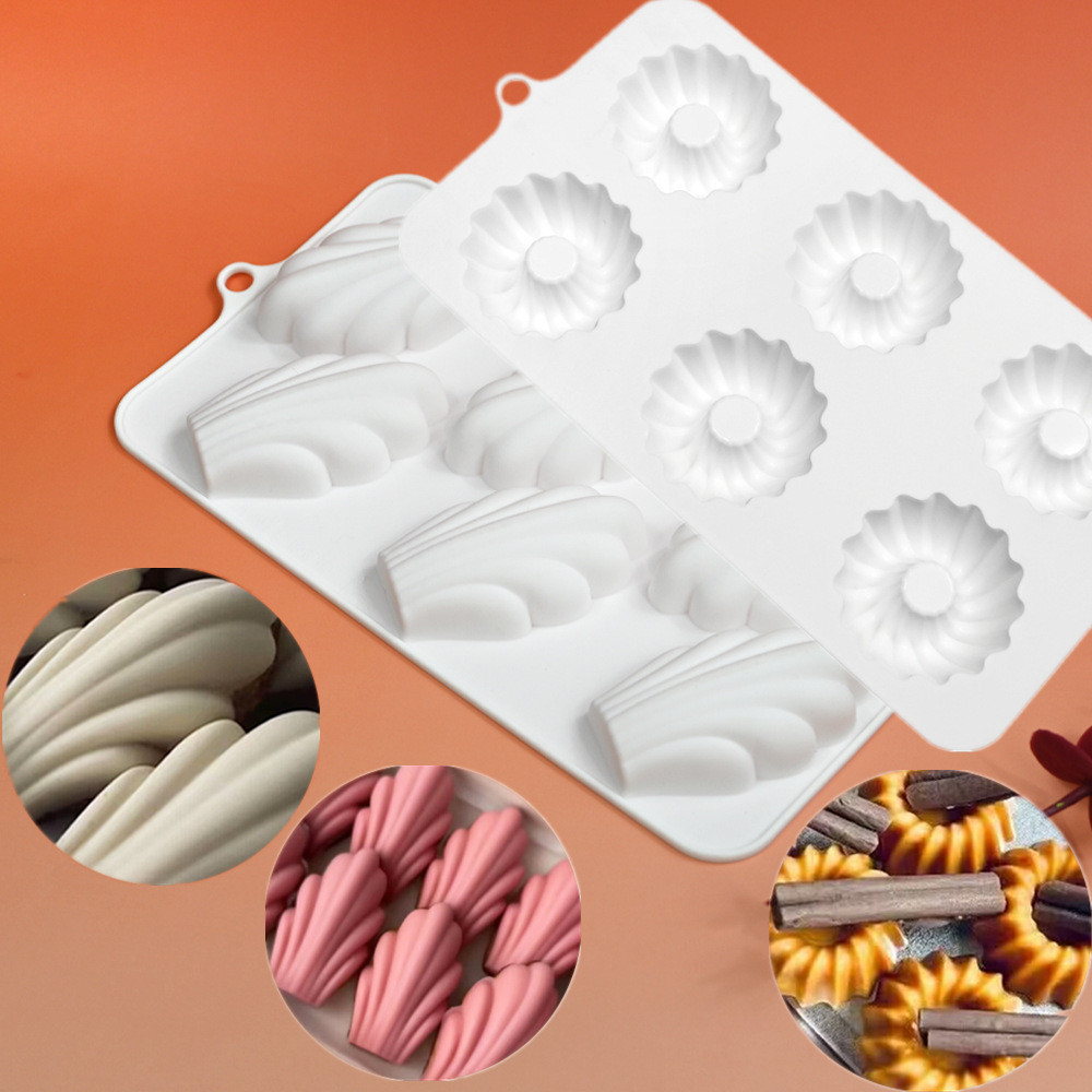 6-cavity Savalin Madeline Mousse แม่พิมพ์ซิลิโคนอบเค้กเกลียวเปลือก Qi Feng สําหรับทําเค้ก ไอศกรีม DIY