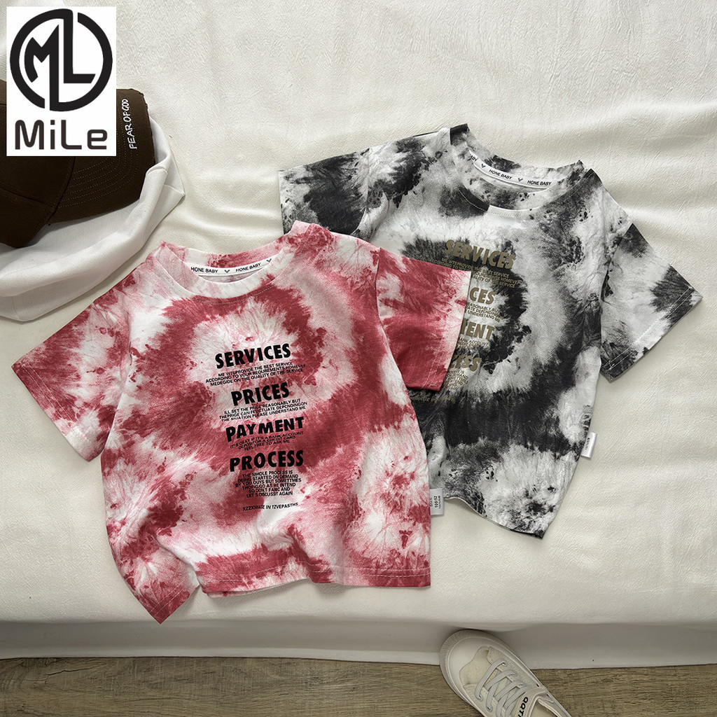 [ML] 80-160 ซม.ฤดูร้อนเด็กผ้าฝ้ายแท้แขนสั้นเสื้อยืด Tie-Dye Ink สไตล์ผ้าฝ้าย T ชายหญิงเด็กสไตล์เกาหลีแฟชั่น