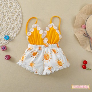 ทารกแรกเกิดสไตล์ลำลอง Romper เด็กผู้หญิงแขนกุด Sun พิมพ์ Pla…